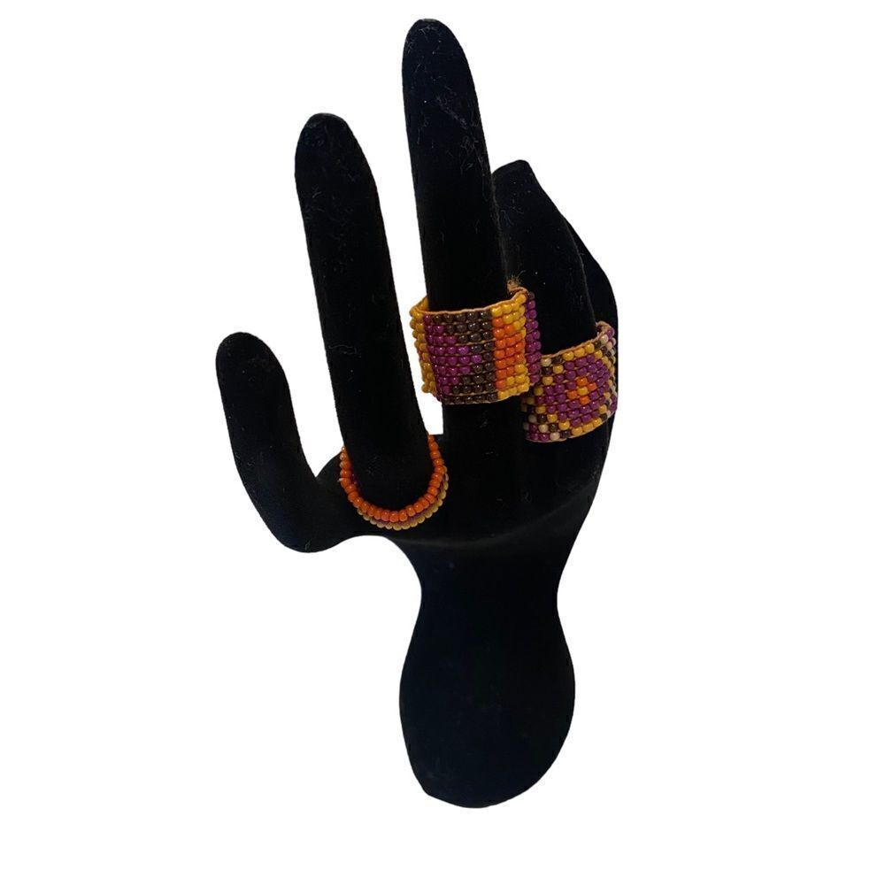Zara Colorful Beaded Ring Set. 3 in each set. - Picture 5 of 5